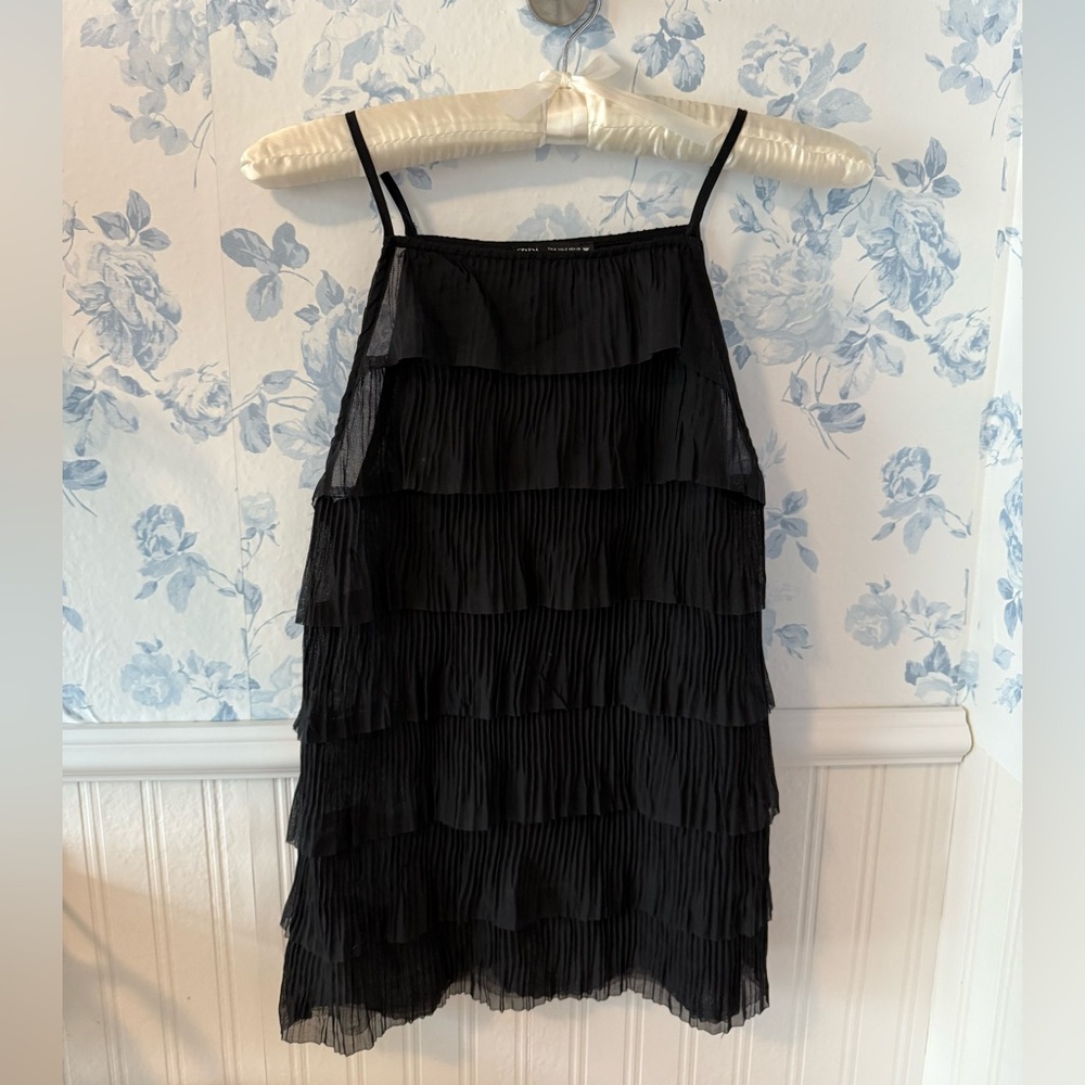 Zara Semi-Sheer Tiered Ruffle Tule Top size s